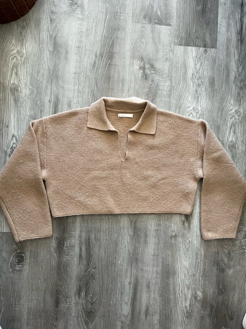 OAK + FORT Cropped Polo Sweater in Taupe